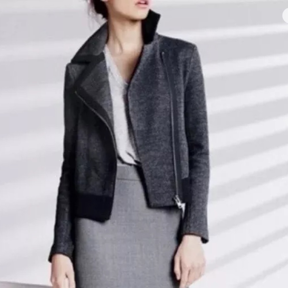 J. Crew Size 2 Stretch Wool Motorcycle Jacket Coat Gray Black